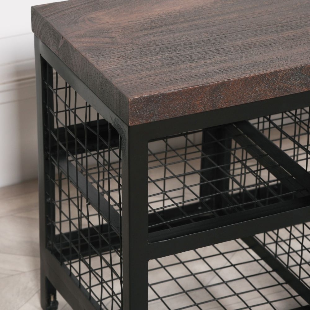 Product photograph of Black Metal With Wooden Top Storage Shoe Rack Bench from Choice Furniture Superstore.